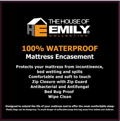 Incontinence Mattress Protector Fully Enclosed Zipped 6 Sided Protection 100% Waterproof Wipe Clean Anti Bed Bug Anti Bacterial (Double)