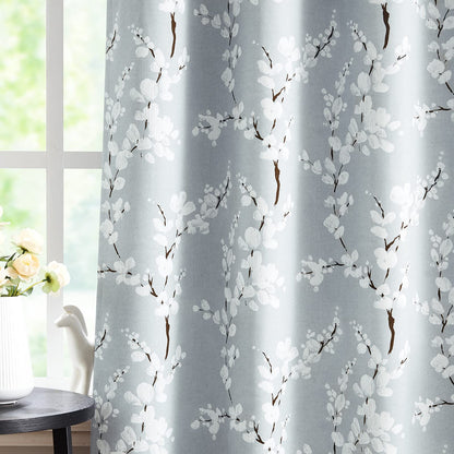 Fmfunctex Grey Floral Blackout Curtains for Bedroom 72 inch Drop Eyelet Curtains for Living Room Nursary Blossom Thermal Insulated Window Curtain