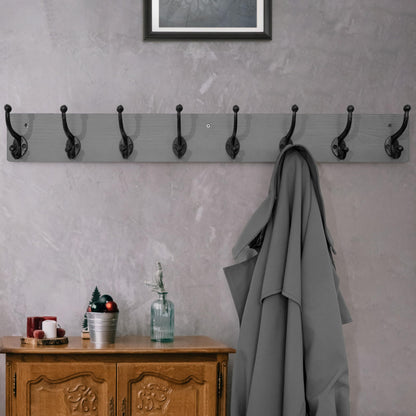 WEBI Rustic Coat Rack Wall Mount Long 8 Cast Iron Coat Hooks Wall Mounted,Heavy Duty Wall Coat Hanger Hooks for Hanging Coats,Clothes,Grey,2 Packs