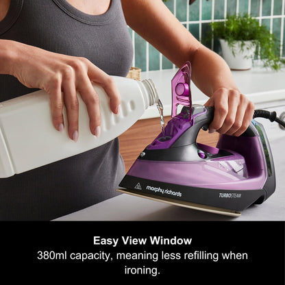 Morphy Richards Turbosteam Steam Iron, Non stick Ceramic Soleplate, 170g Boost, 50g Output, 380ml Water Tank, Anti-Scale and Drip, Auto Shut-off, 3m
