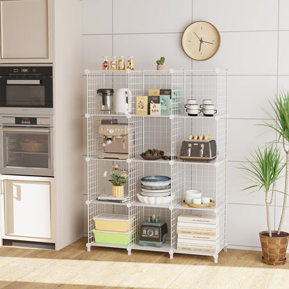 ATTDETJL 12 Cube Storage Unit, Metal Shelving Unit with DIY Bookshelf,White