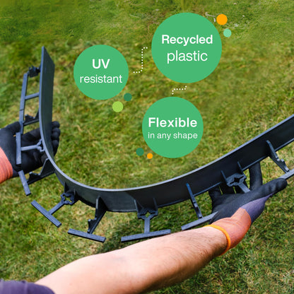 Flexible Lawn Edging 24 m - Invisible Plastic Garden Edge with 100 Securing Pegs - Easy to Use, Weather Resistant - Grass, Flowerbed & Path Border