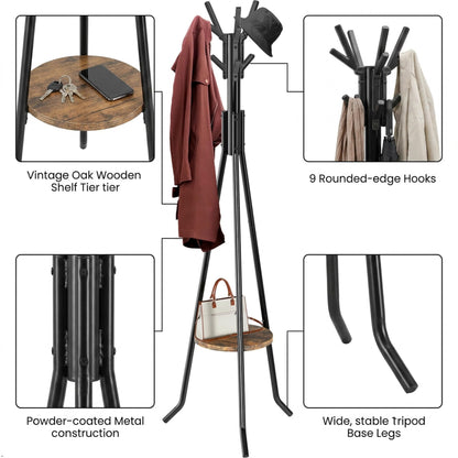 Simple Houseware Freestanding Coat Rack With Shelf, Black