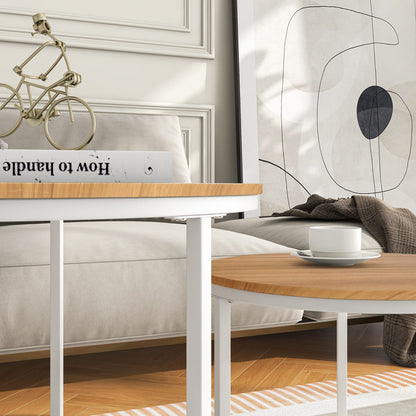 BOFENG Round Nesting Coffee Table,Set of 2 End Tables for Living Room/Bedroom/Small Space,Easy Assembly(White+Oakdk, Set of 2)