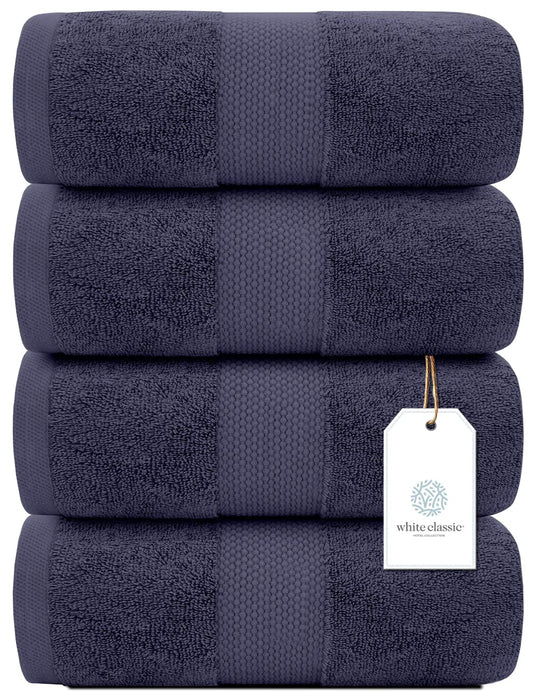 White Classic Luxury Bath Towels Set of 4 Large - 700 GSM Cotton Ultra Soft Bath Towels 27x54 | Highly Absorbent and Quick Dry | Hotel Towels for