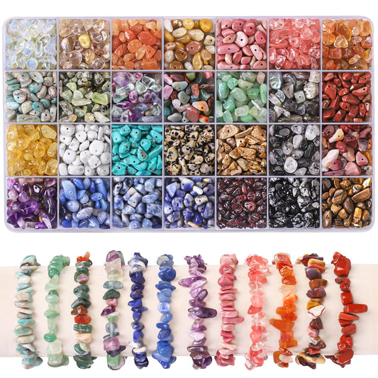 DTYDECLE1400pcs Gemstone Chip Beads, 28 Colors 5-8mm Crystal Beads for Jewellery Making Natural Irregular Crushed Chip Drilled Stone Bead for DIY