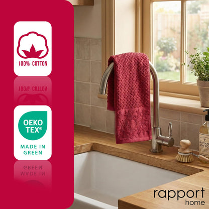 Rapport Home Versailles Jacquard Hand Towels 2 Pack - Ruby, 50x85cm