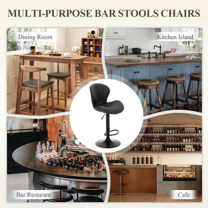 COLAMY Breakfast Bar Stools Set of 2, Modern Swivel Kitchen Bar Chairs, Adjustable PU Leather Upholstered Barstools Counter Height with High Backrest