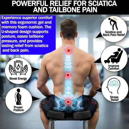 RKINC Orthopedic Memory Foam Seat Cushion, Relief for Sciatica, Back and Tailbone Coccyx Pain, Support Pad with Washable Cover