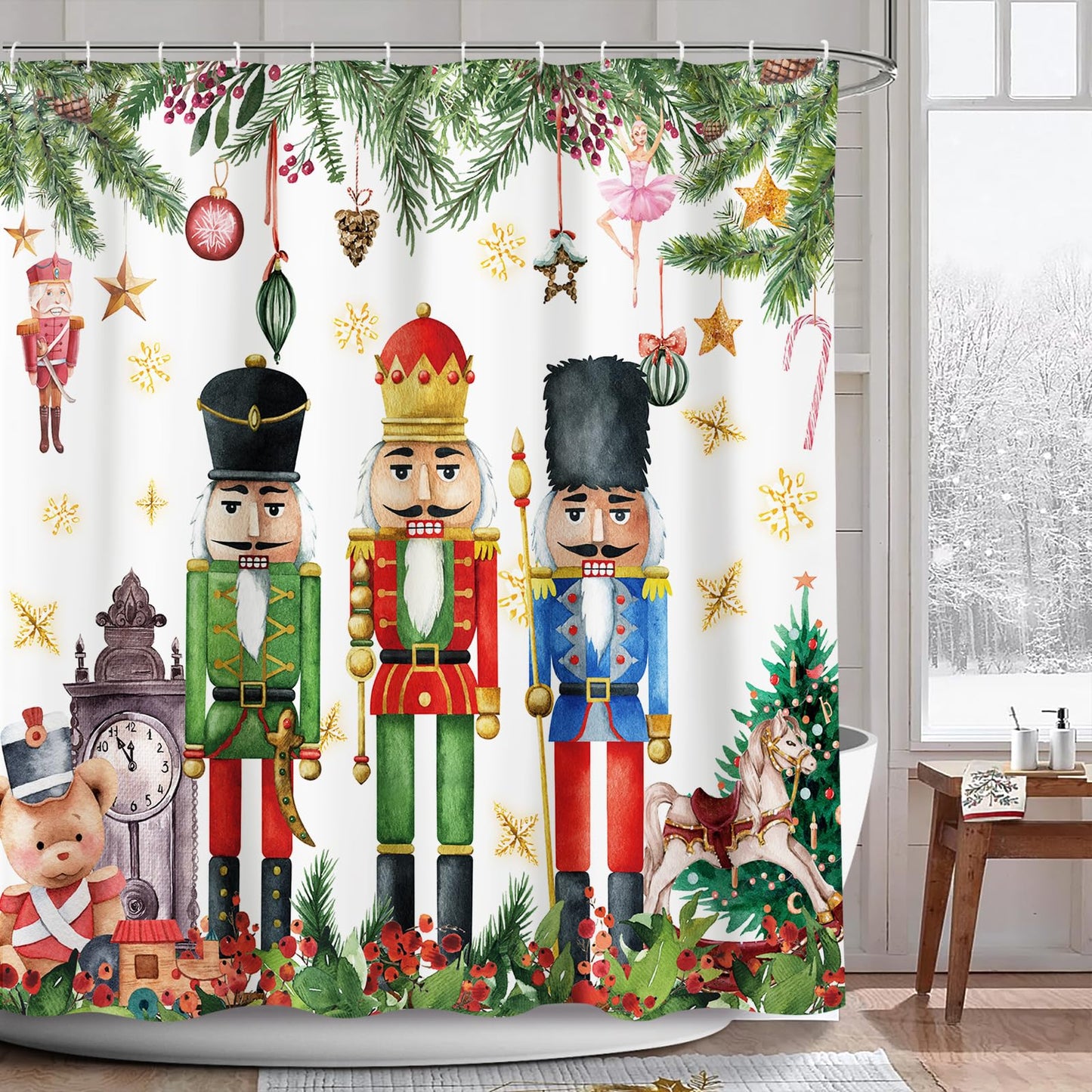 AIBIIN Christmas Nutcracker Shower Curtain Winter Xmas Shower Curtain for Bathroom Holiday Decoration Waterproof Durable Fabric Machine Washable