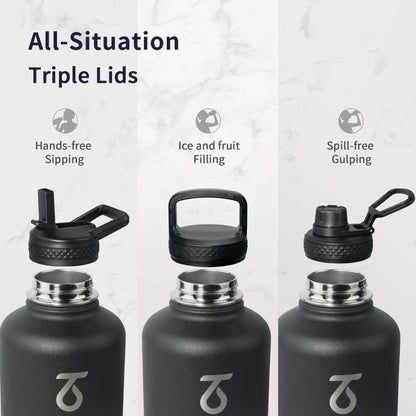 Trebo Stainless Steel Water Bottle 2L, Wide Mouth Insulated Water Bottle Double with Paracord Handle Sports Bottle Keep Cold 48 Hours Water Bottle