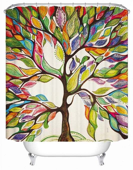 X-Labor Polyester Shower Curtain with Anti-Mould Waterproof Textile Fabric for Bathroom 240*200cm (BxH) Colourful Tree