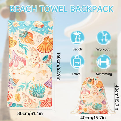 Senshuomy 2-in-1 Beach Towel Bag, Convertible Drawstring Beach Towel Backpack, Sand Free Quick Dry Microfiber Beach Towel for Adults