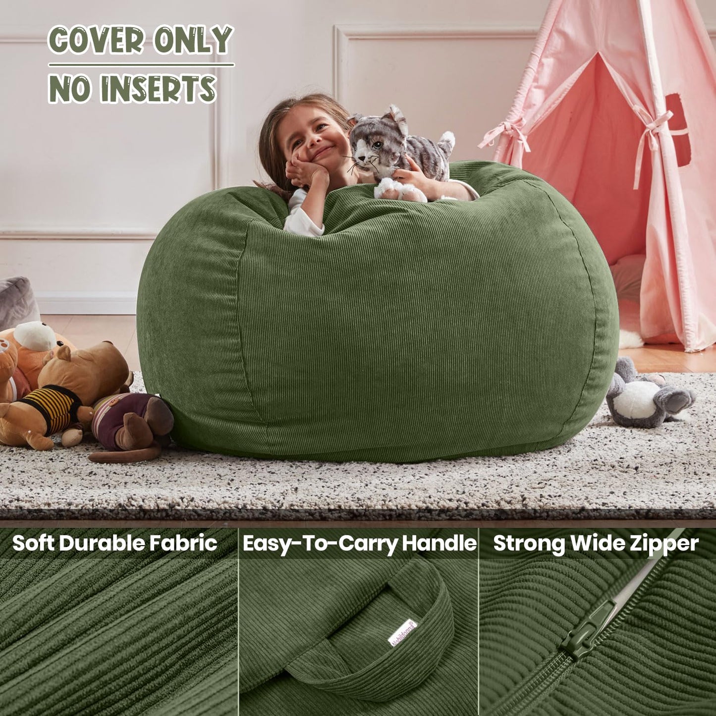 Nobildonna Bean Bag Chair Cover (No Filler) for Kids Beanbag Stuffed Animal Storage Without Filling Plush Toys Holder and Organizer Soft Premium