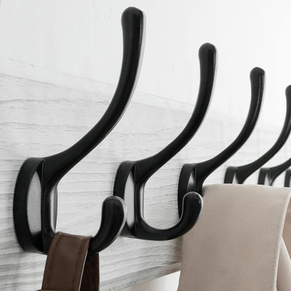 SKOLOO Farmhouse Style Wall Mounted Coat Rack, Pack of 2, Pine Solid Wood Coat Hook Hanger - 5 Hooks for Hanging Clothes Robes Towels Coats