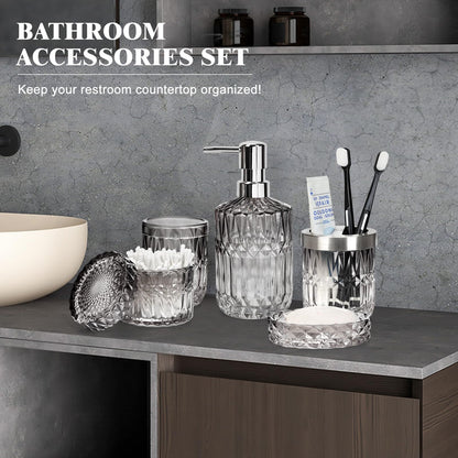5-Piece Glass Bathroom Accessories Set – Gradient Black & Clear