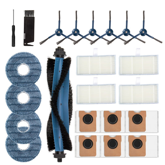 23PCS Omni C20 Accessories for Eufy Omni C20 Vacuum Cleaner ? Includes 6 Dust Bags C20, 1 Main Brush, 4 Robot Vacuum Mop, 6 Side Brushes, 4 Filters, 1