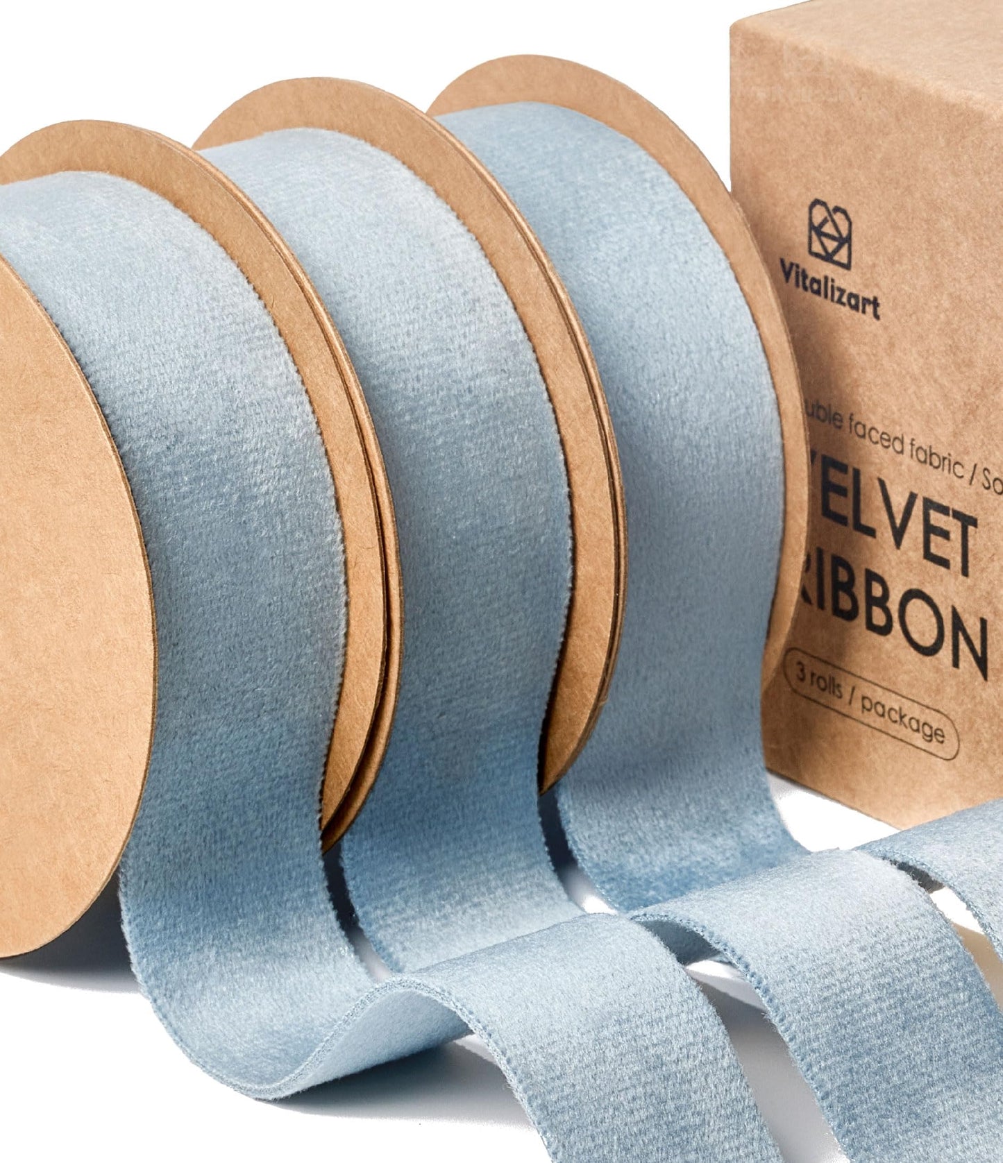 Vitalizart Dusty Blue Velvet Ribbon Set 1 Inch x 15 Yards, Double Faced Velvet Ribbon for Gift Wrapping, Christmas Ornaments, Wreath Decoration, Bows