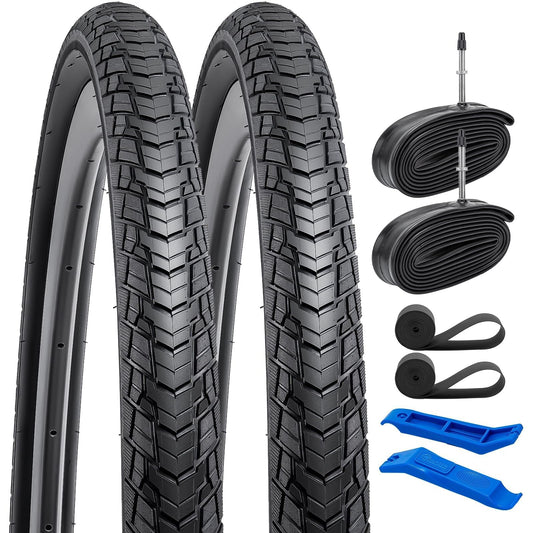 YunSCM 2-Pack 28 inch / 700C Road Bike Tyres 28x1.40 700x35C ETRTO 35-622 with 2 Pack 700C Bike Inner Tubes 700x35/43C FV48mm Presta Valve Compatible