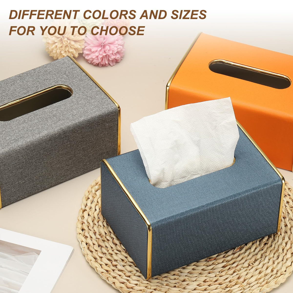 sourcing map Tissue Box Cover, Rectangle Modern Tissue Box Holder with Magnetic Closure for Living Room Bedroom Office Hotel Desk