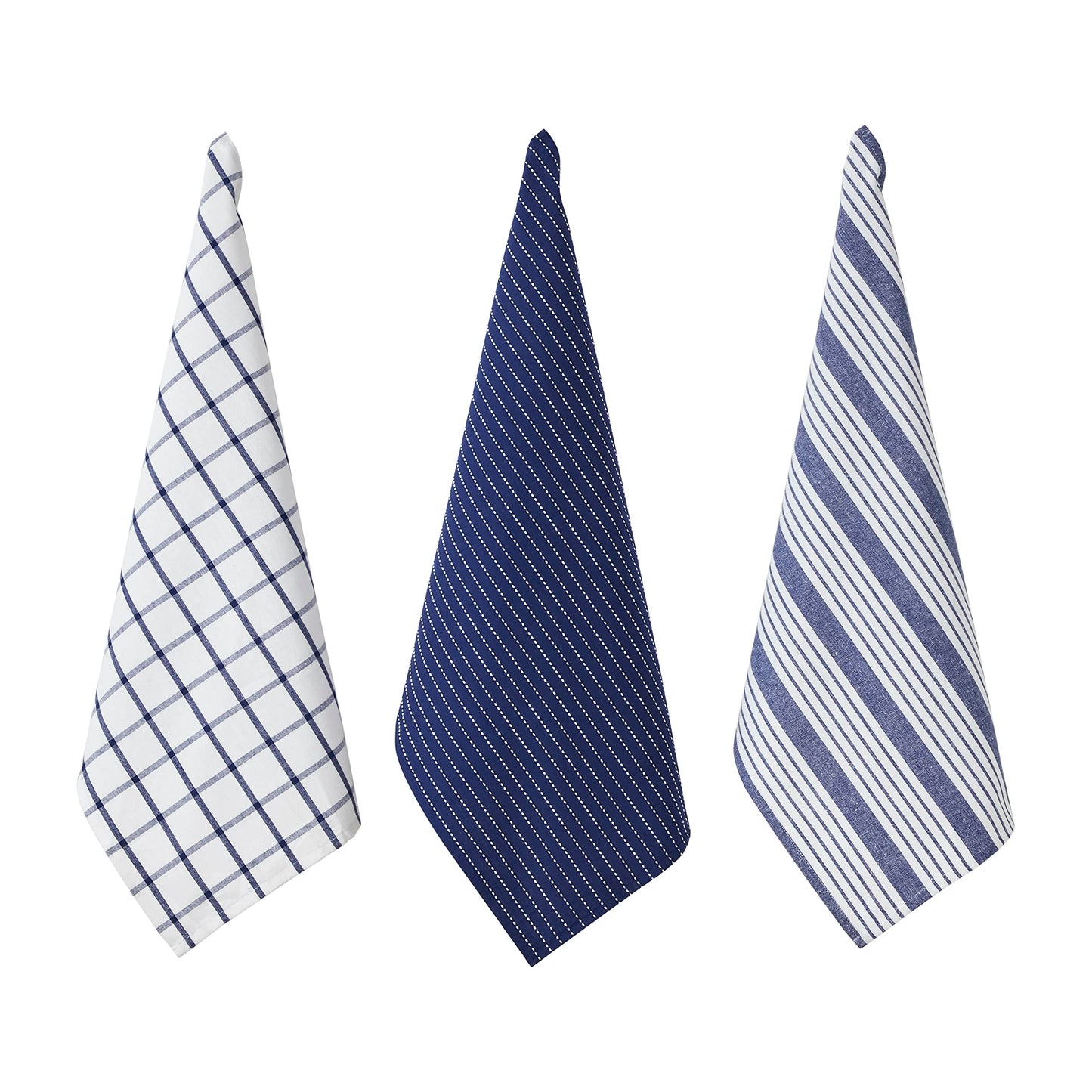 Penguin Home Set of 3 100% Cotton Kitchen Towels, Eco Friendly Sustainable Tea Towels Stylish with Different Pattern, Size - 50x70 cm Colour - White &