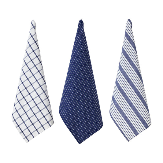 Penguin Home Set of 3 100% Cotton Kitchen Towels, Eco Friendly Sustainable Tea Towels Stylish with Different Pattern, Size - 50x70 cm Colour - White &