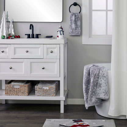SKL Home Winter/Christmas Scattered Snowflakes Hand Towel 2pc Set for Bath/Kitchen/Bar & Gift, Gray