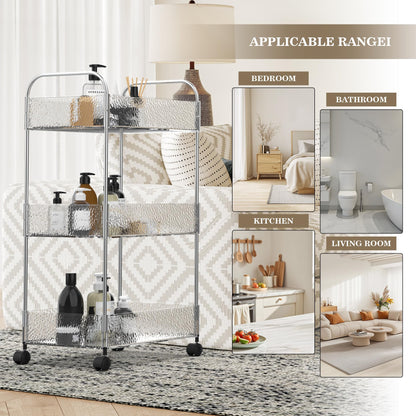 CraftGenes 3-Tier Slim Storage Trolley on Wheels, 36x20x71cm Bathroom Storage Cart with Lockable Wheels