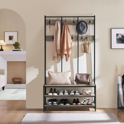 Yaheetech 3-in-1 Hall Tree Coat Rack with Shoe Bench & 24 Hooks, Gray