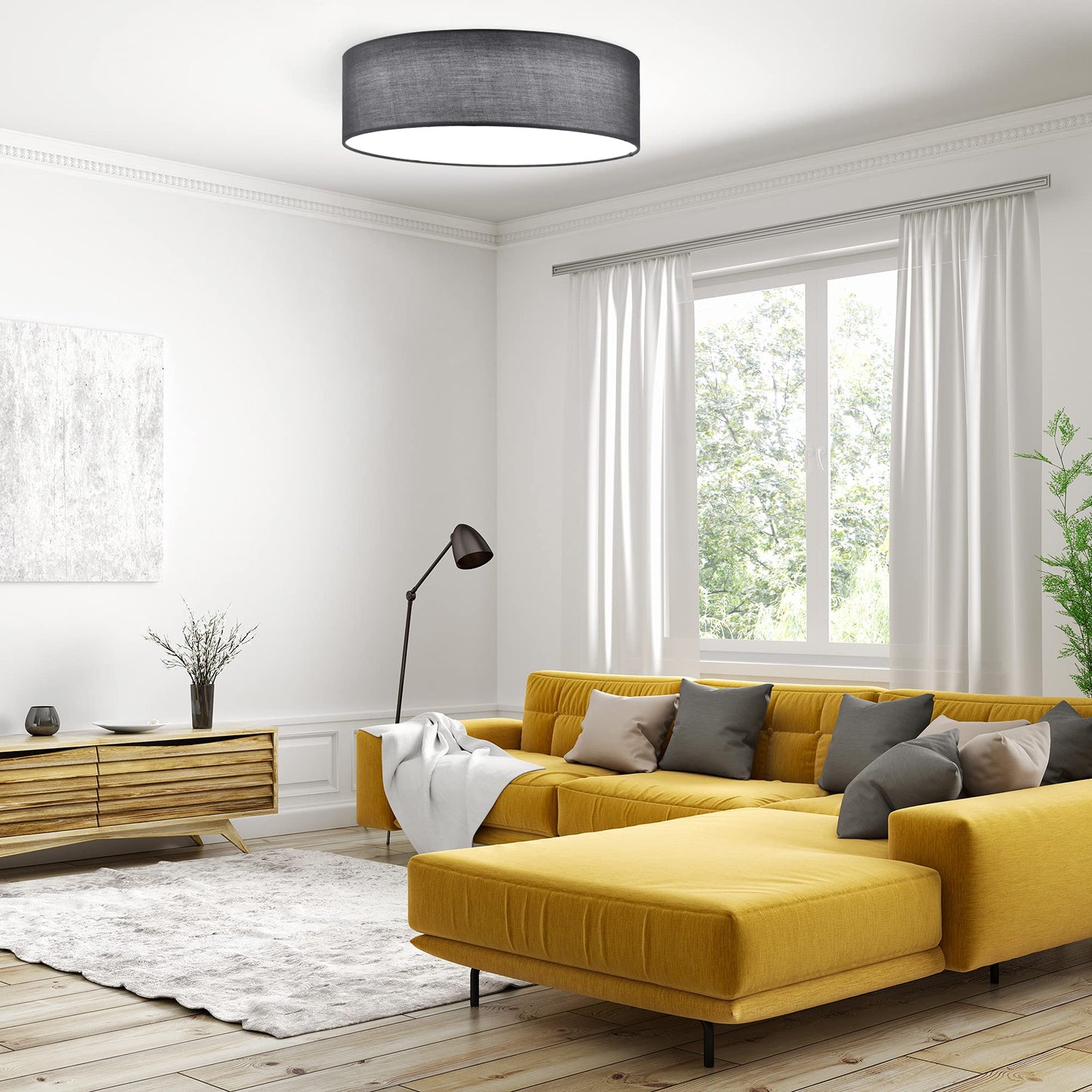 Navaris 22W LED Ceiling Light - 40cm Diameter Remote Controlled Round Flush Mount Ceiling Lamp with Dimmer, Temperature Change - Dark Grey