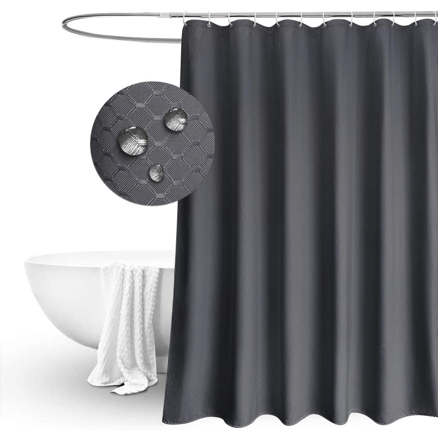EurCross Extra Wide and Extra Long Shower Curtain 200x210cm drop,Solid Dark Grey Waffle Pattern Shower Curtains for Bathroom Mildew Resistant Water