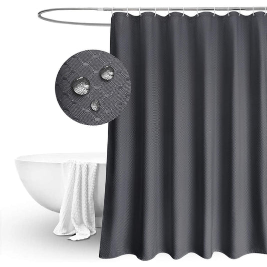 EurCross Long Shower Curtain 200cm Drop, Dark Grey Waffle Fabric Washable Water Repellent Mildew Resistant Polyester Shower Curtains 180 x 200cm