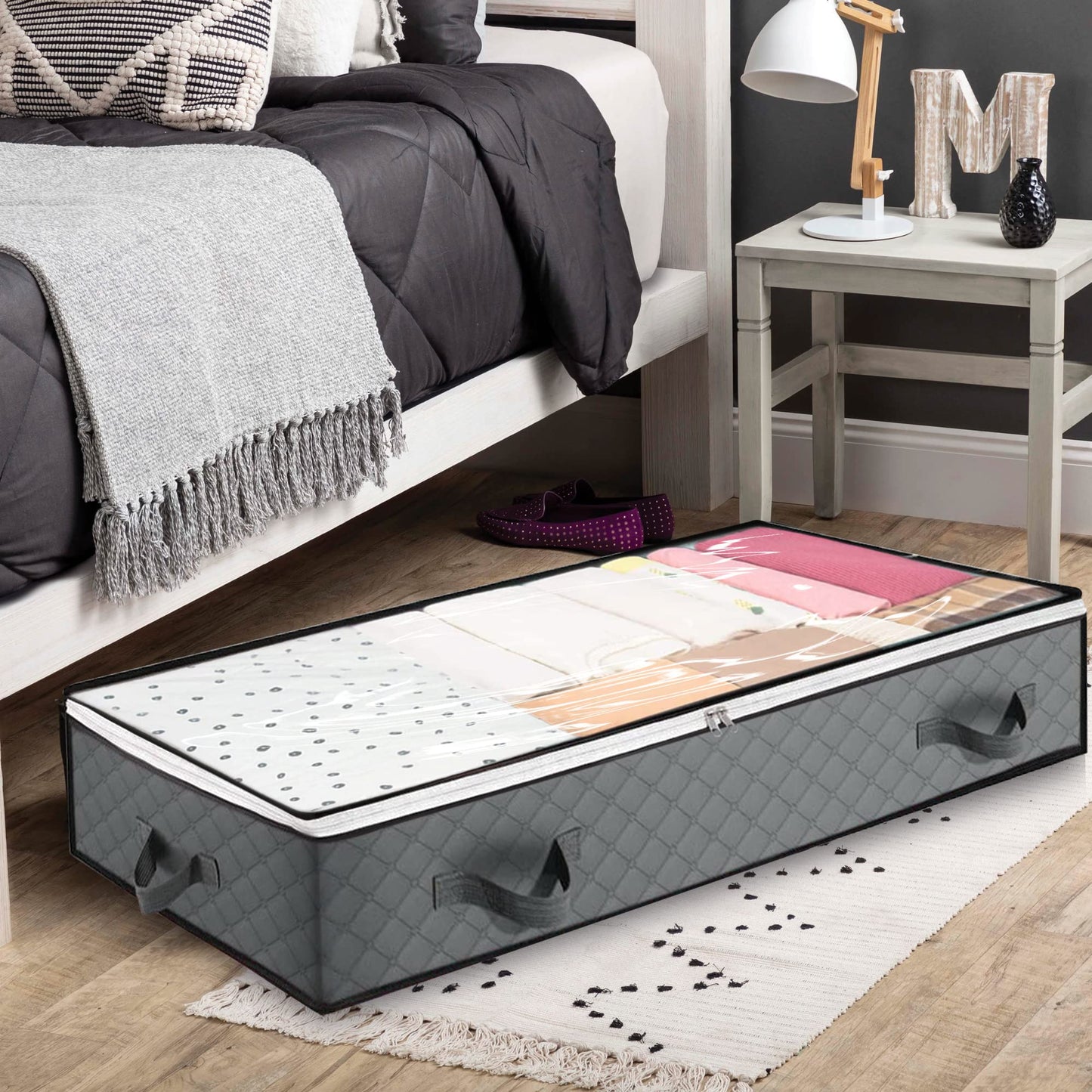 YUETOGUO Underbed Storage Bags Foldable 3Pcs Large Under Bed Storage Box with 6 pcs Large Clothes Storage Bag,Under Bed Storage Bag with Reinforced