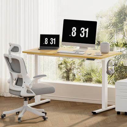 FlexiSpot E1 Plus ONE PIECE Electric Standing Desk Height Adjustable Sit Stand Desk with Memory Smart Panel(120 * 60cm, White Frame+Maple Desktop)