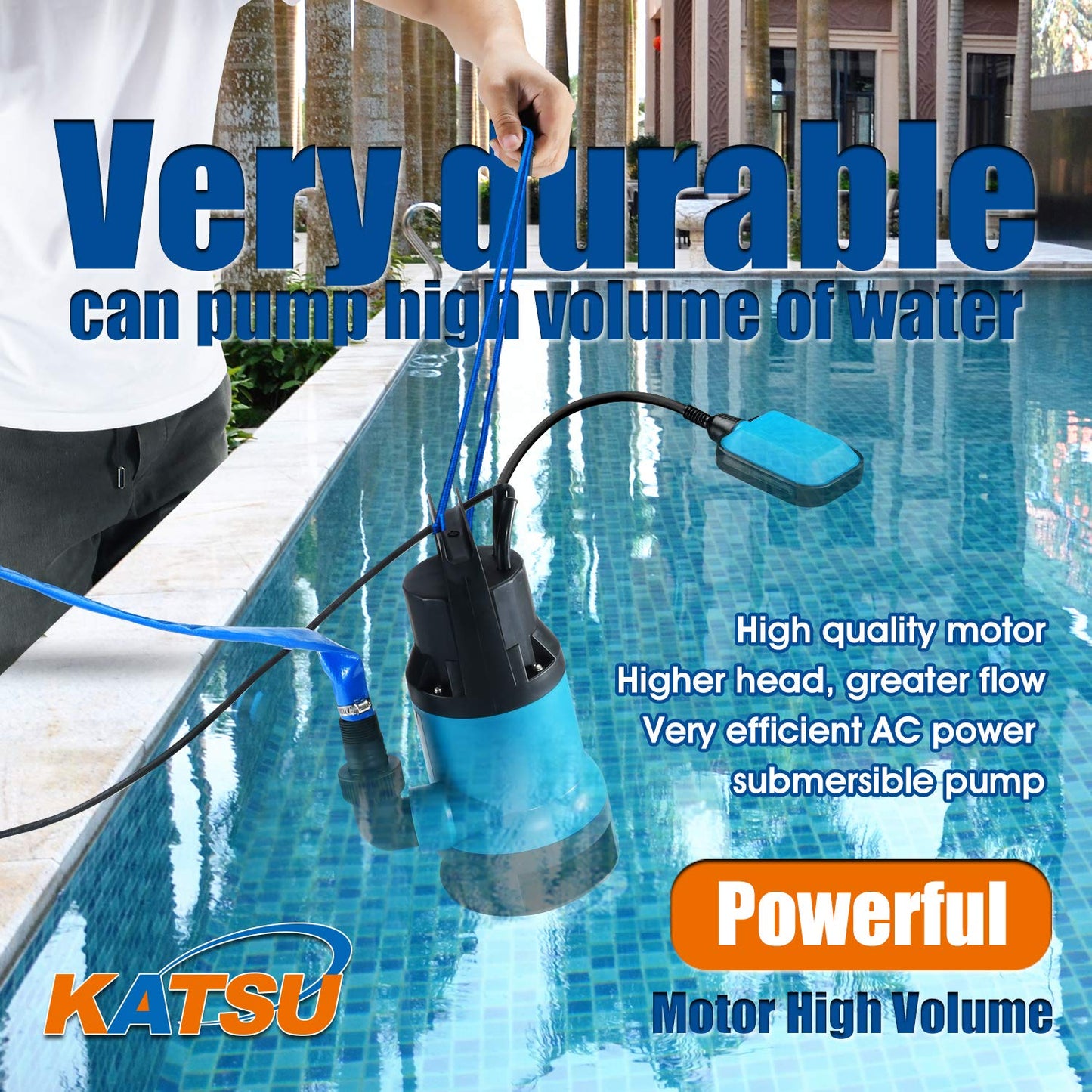 KATSU Garden Submersible Water Pump 400W with 10 Meters 1.1/4" Hose & Quick Coupler Connector