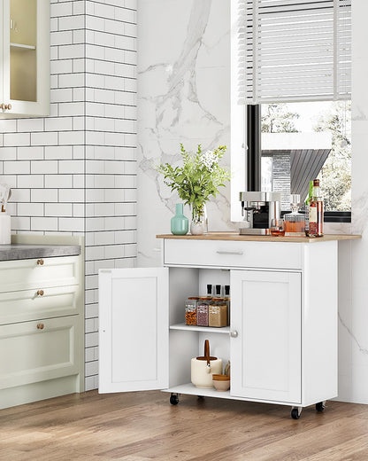 CHOEZON Kitchen Island, Farmhouse Kitchen Island Cart with One Double Cabinet and Drawer, Rolling Storage, with Drop Leaf ＆ industrial locking wheels