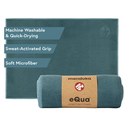 Manduka eQua Yoga Hand Towel - Quick Drying Microfiber, Lightweight, Yoga Accessories Easy for Travel, 16 Inch (40cm), Sage Solid