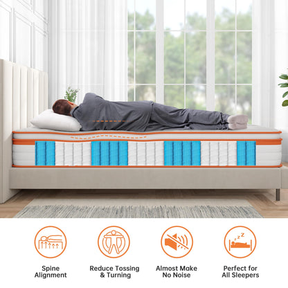 TeQsli 3FT Single Mattress, 10.6 Inch Memory Foam Pocket Sprung Hybrid Single Mattress Zone Support for Pressure & Back Pain Relief Medium Firm Box