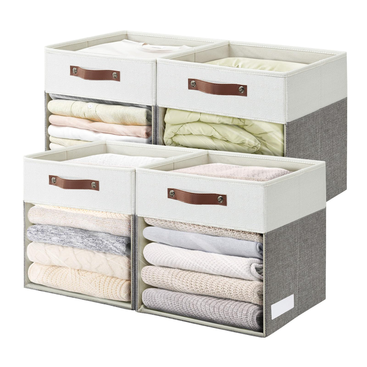 Bagnizer 4 Pack Large Ultra Thick Fabric Storage Boxes with Clear Window