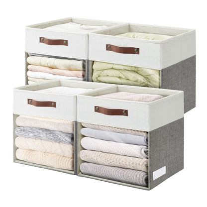 Bagnizer 4 Pack Large Ultra Thick Fabric Storage Boxes with Clear Window