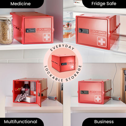 Lockabox One Medi Red | Premium Lockable Medicine Box | 10 Litre Lightweight & Hygienic Medicine Lock Box | BPA-Safe