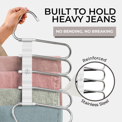 MORALVE Trousers Hangers Space Saving - 2 Pack - Non-Slip Multi-Layer Space Saving Hangers - Multifunctional Clothing Rack for Closet Storage