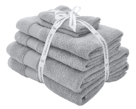 Catherine Lansfield Bathroom Anti Bacterial 500 gsm Soft & Absorbent Cotton 6 Piece Towel Set Silver Grey, Towels, 6 Piece Bale