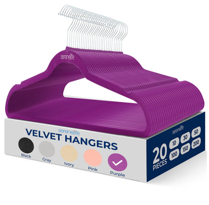 SereneLife Velvet Hangers 20 Pcs, Non Slip Heavy Duty Hanger Set with 360° Swivel Hook, Smooth Velvet Finish to Protect Fabric, Lightweight