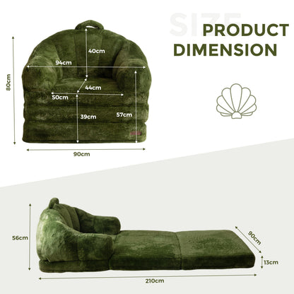 MAXYOYO Single Sofa Bed, Folding Bean Bag Chair, Faux Fur Fabric