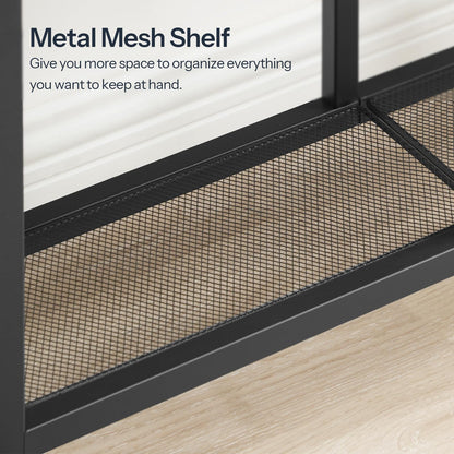 HOOBRO Console Table, Narrow Console Table, Slim Sofa Table with 4-Tier Storage Shelves, Industrial Hallway Table with Metal Mesh Shelf, for Hallway