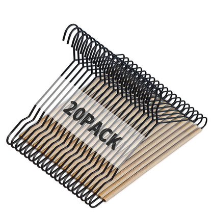 Jiang&Rong 20 Pack Matt Metal Clothes Hanger,Wood Pants (Black)