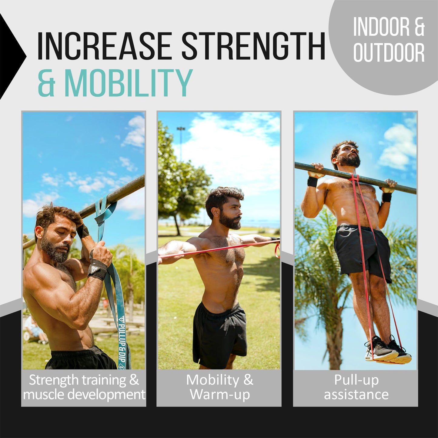 Resistance Bands Pull Up Bands for Assisted Pull Ups, Calisthenics, Crossfit, Pull Up Bar; Premium Fitness Bands (EXTRA LIGHT + LIGHT + MEDIUM +