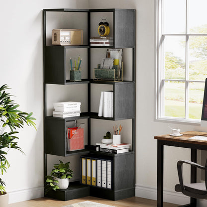 Tribesigns Corner Bookshelf Unit 180 cm, 6-Tier Floor Standing Bookcase, Tall Corner Shelf Storage Display Rack with Metal Frame for Living Room Home