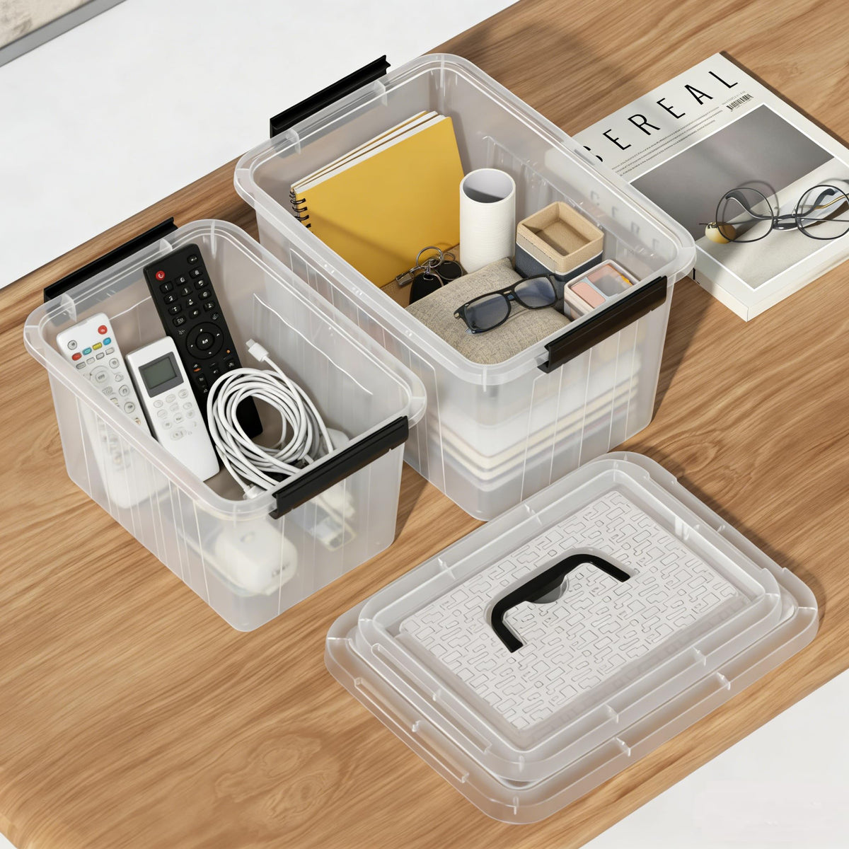 Buyitt 2 Pack Storage Box, Plastic Storage Bins with Handles (6 QT/12 QT)